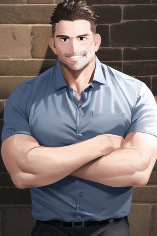 हाथों को क्रॉस करना, हेलमेट, हंसी, मांसपेशीय, महाकाव्य, दिन का समय, मध्यवयस्क पुरुष, काम के कपड़े